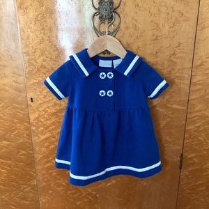 Baby Girl Blue White Sailor Nautical Dress with Collar Pique Polo 18 Months